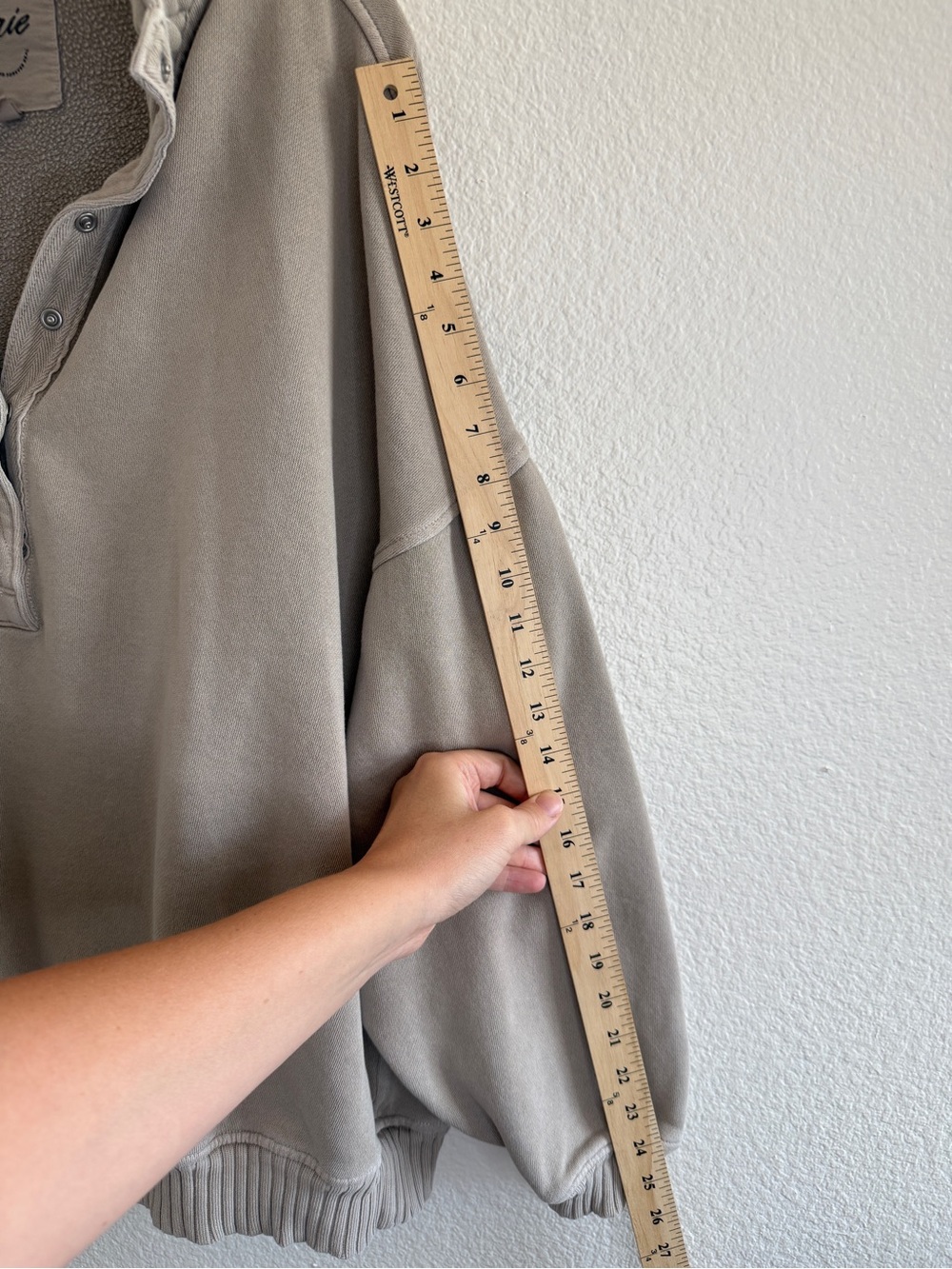 aerie oh snap Sweatshirt in Taupe with a Quilted Collar, Snap Henley Funnel Neck - Picture 9 of 12